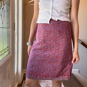Elegant Red Patterned Y2K Skirt 100% Silk